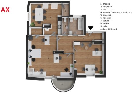 pronájem kancelářského prostoru/bytu 3kk, Praha 6 – Komornická, 103m2